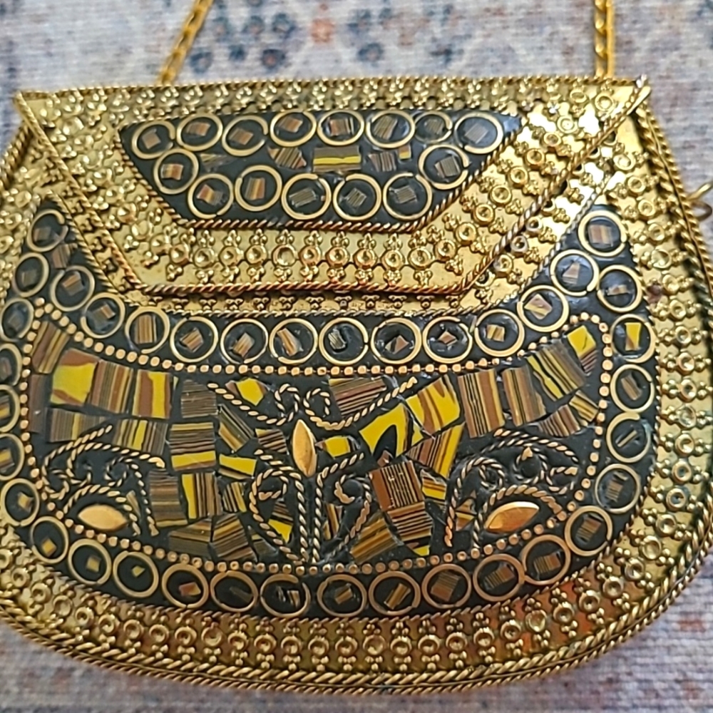 Inlay Stone and Metal Chain Strap Purse